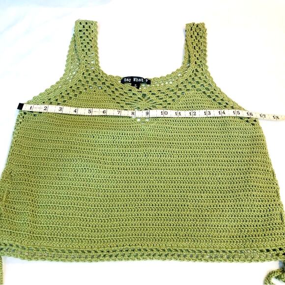 NWT Say What? Boho Goddess Green Crochet Sleeveless Top Adjustable Side Ties - Picture 11 of 16